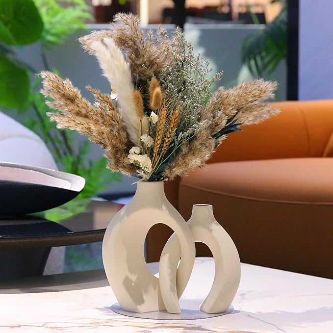Lvases Snuggle Hollow Ceramic Vase Set of 2, Boho Tabletop Home Decor Vases