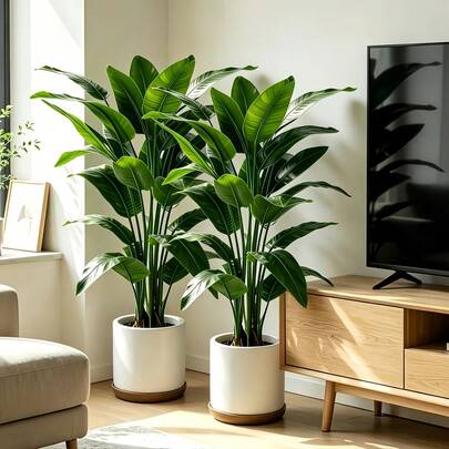 2pcs Artificial Banana Trees with 48 Realistic Tropical Leaves for Gardens Weddings Homes Offices Without Flower Pots