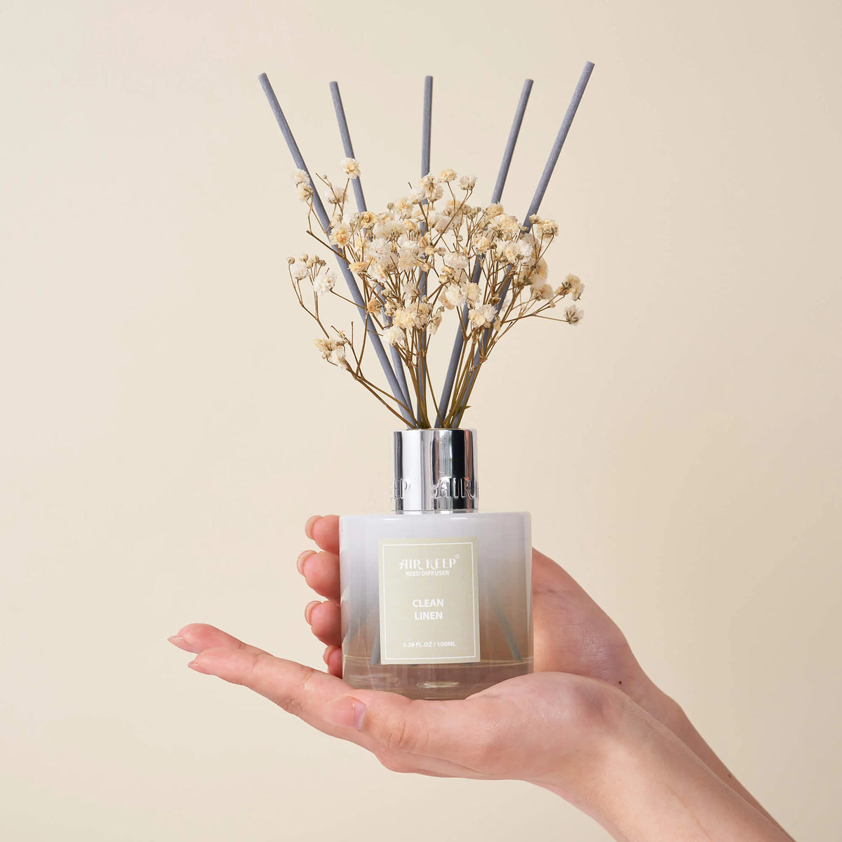 Airkeep Reed Diffuser Set,3.38 fl oz (100 ml) - Clean Linen Oil Diffusers with 8 Reed Sticks,Home Fragrance Reed Diffuser for Bathroom Shelf Decor
