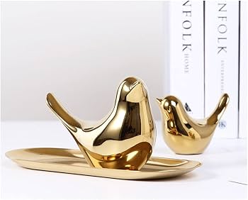 FANTESTICRYAN Small Birds Statues Home Decor, Modern Style, Gold, M&L 2pcs