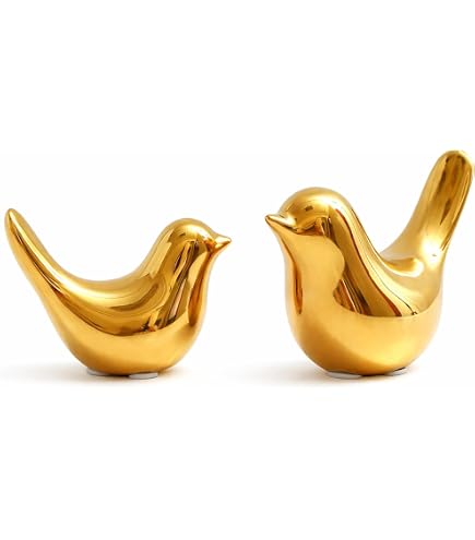 FANTESTICRYAN Small Birds Statues Home Decor, Modern Style, Gold, M&L 2pcs