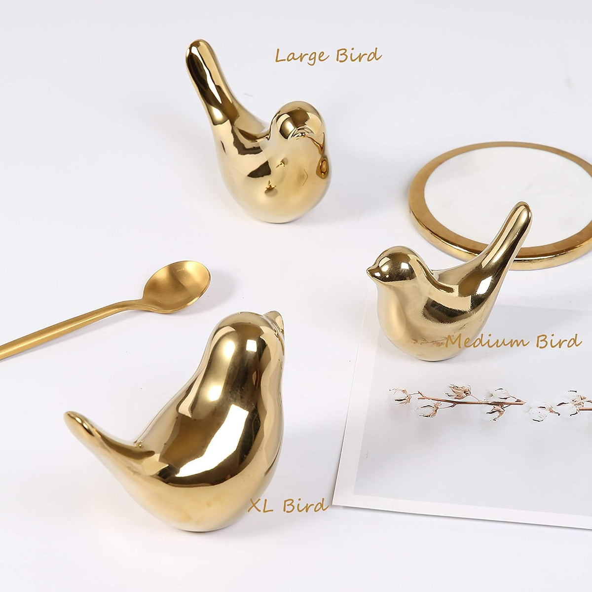 FANTESTICRYAN Small Birds Statues Home Decor, Modern Style, Gold, M&L 2pcs