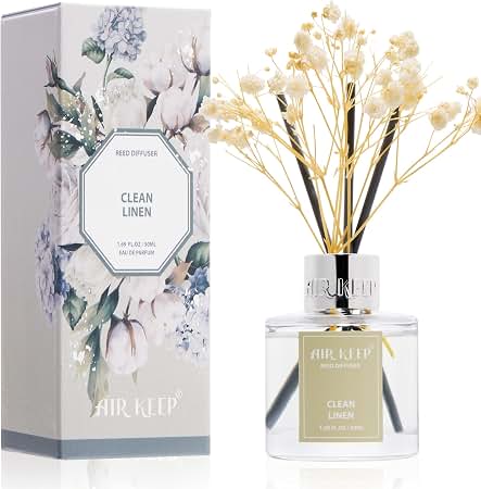 Airkeep Reed Diffuser Set,3.38 fl oz (100 ml) - Clean Linen Oil Diffusers with 8 Reed Sticks,Home Fragrance Reed Diffuser for Bathroom Shelf Decor