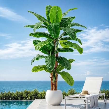 2pcs Artificial Banana Trees with 48 Realistic Tropical Leaves for Gardens Weddings Homes Offices Without Flower Pots