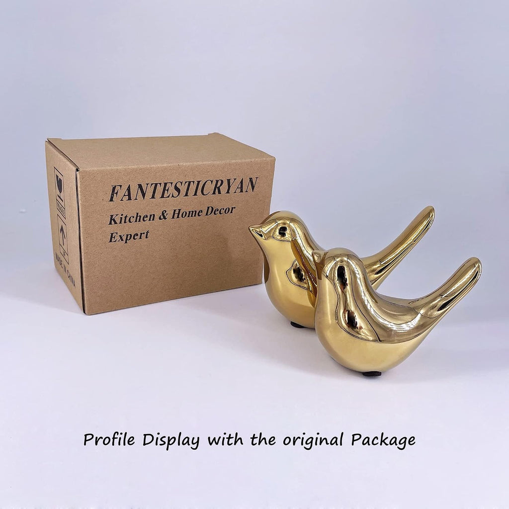 FANTESTICRYAN Small Birds Statues Home Decor, Modern Style, Gold, M&L 2pcs