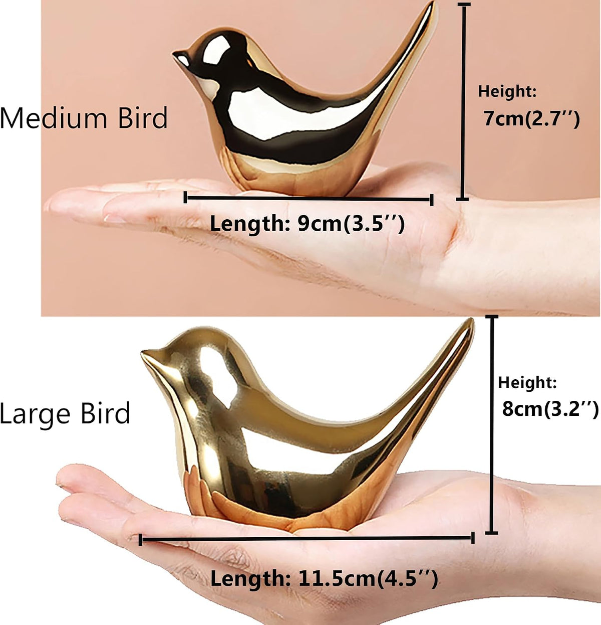 FANTESTICRYAN Small Birds Statues Home Decor, Modern Style, Gold, M&L 2pcs