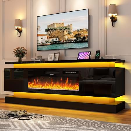 70" Farmhouse Fireplace TV Stand with LED Lights, Custom