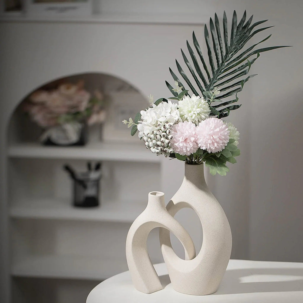 Lvases Snuggle Hollow Ceramic Vase Set of 2, Boho Tabletop Home Decor Vases
