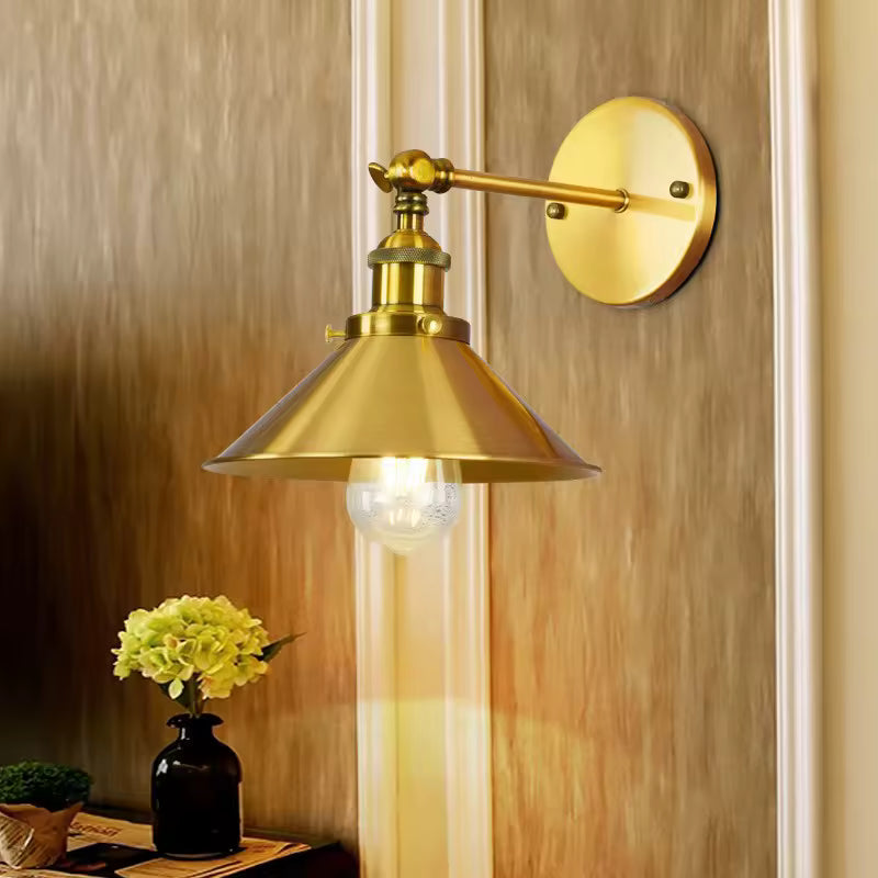 Retro Wall Lamp Bronze American Lampshade Nordic Minimalist Study Bedroom.