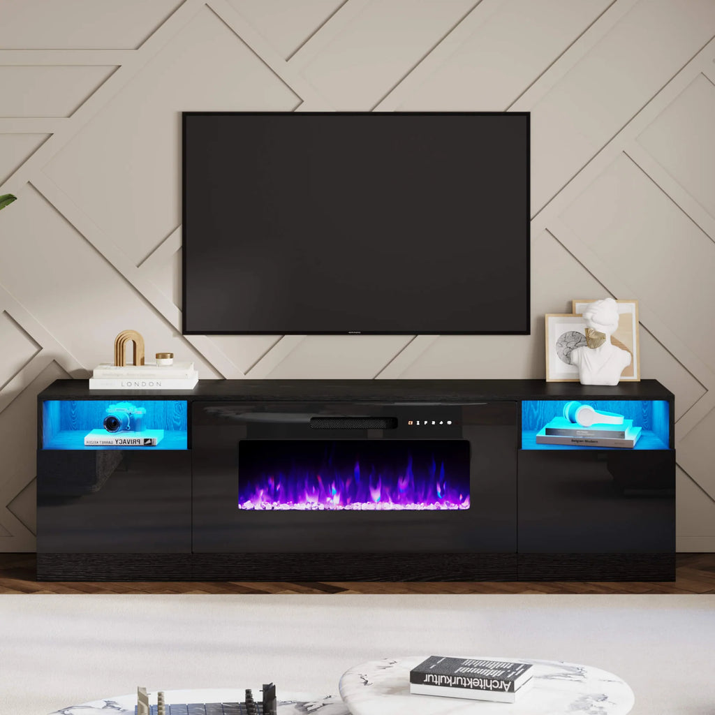 70" Farmhouse Fireplace TV Stand with LED Lights, Custom