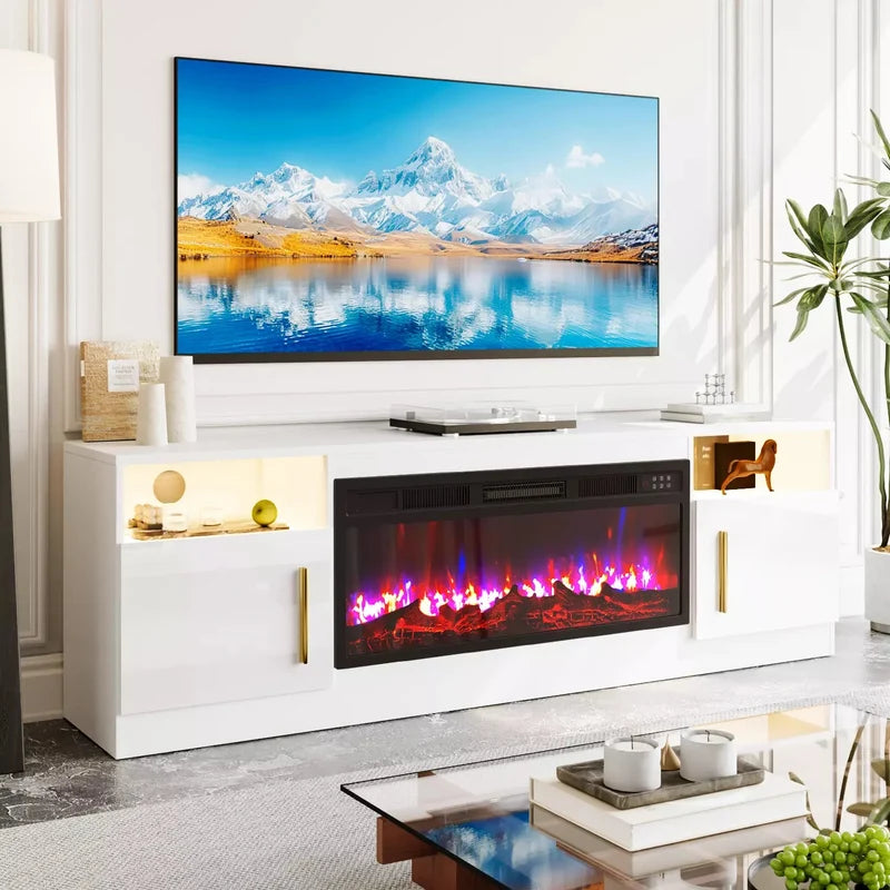 70" Farmhouse Fireplace TV Stand with LED Lights, Custom