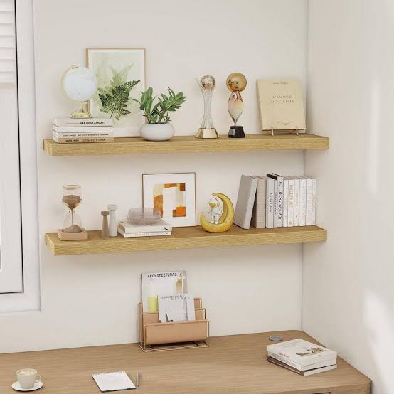 Acovy 40 Inch Floating Shelves, 12" Deep Floating Shelf Wall Mounted, 40" Wall Shelves, Rustic Deep Bookshelf, Extra Deeper & Thicker Display Shelves for Bedroom, Living Room, Oak, Set of 2