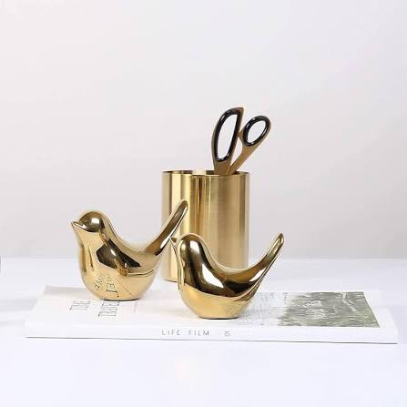 FANTESTICRYAN Small Birds Statues Home Decor, Modern Style, Gold, M&L 2pcs