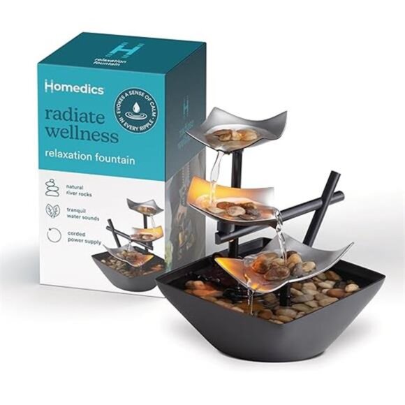 Homedics Tabletop Water Fountain, Home Décor Soothing Sound Machine