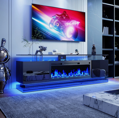 70" Farmhouse Fireplace TV Stand with LED Lights, Custom